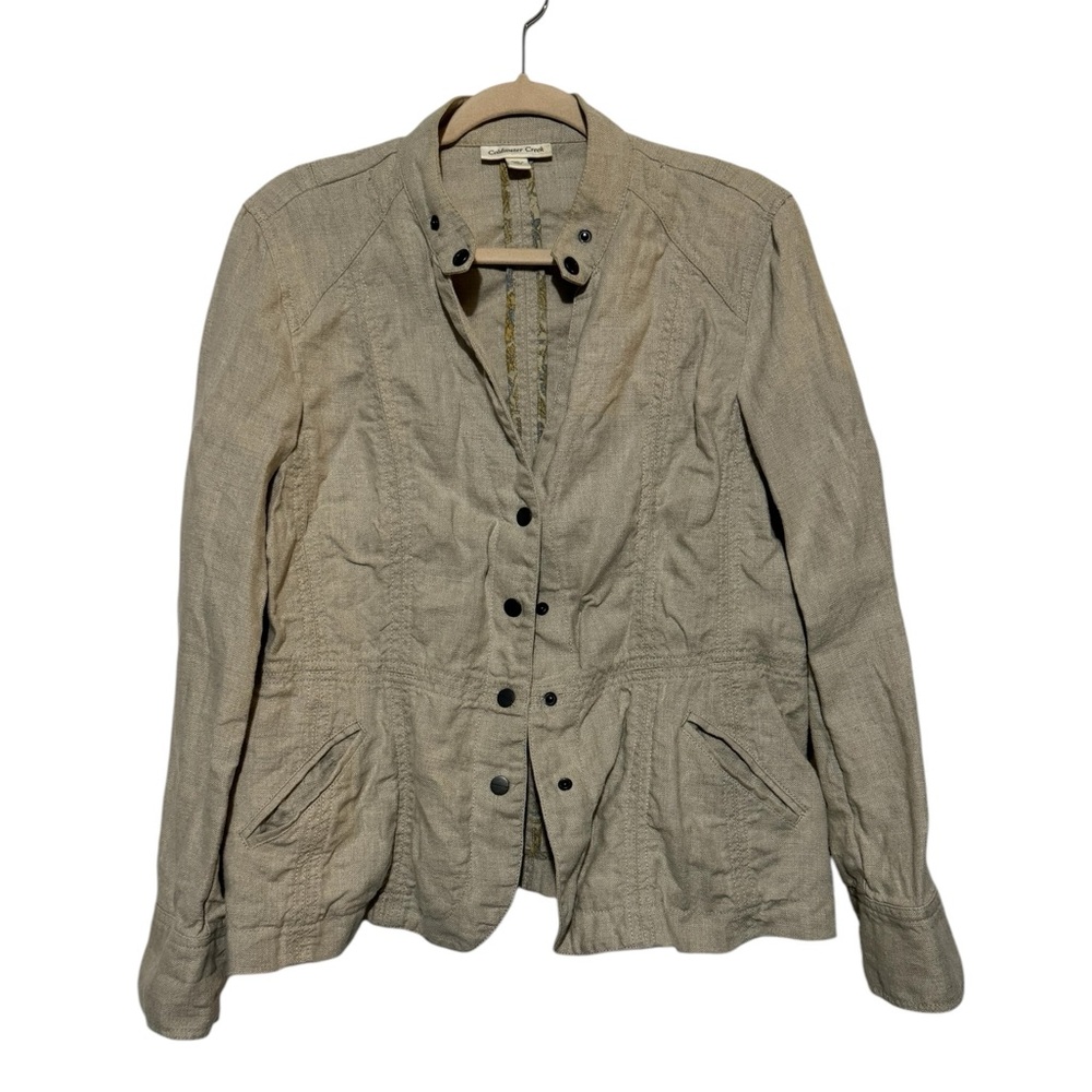 Coldwater Creek Cream Tan‎ 100% Linen Blazer Jacket Wome Plus Size 16